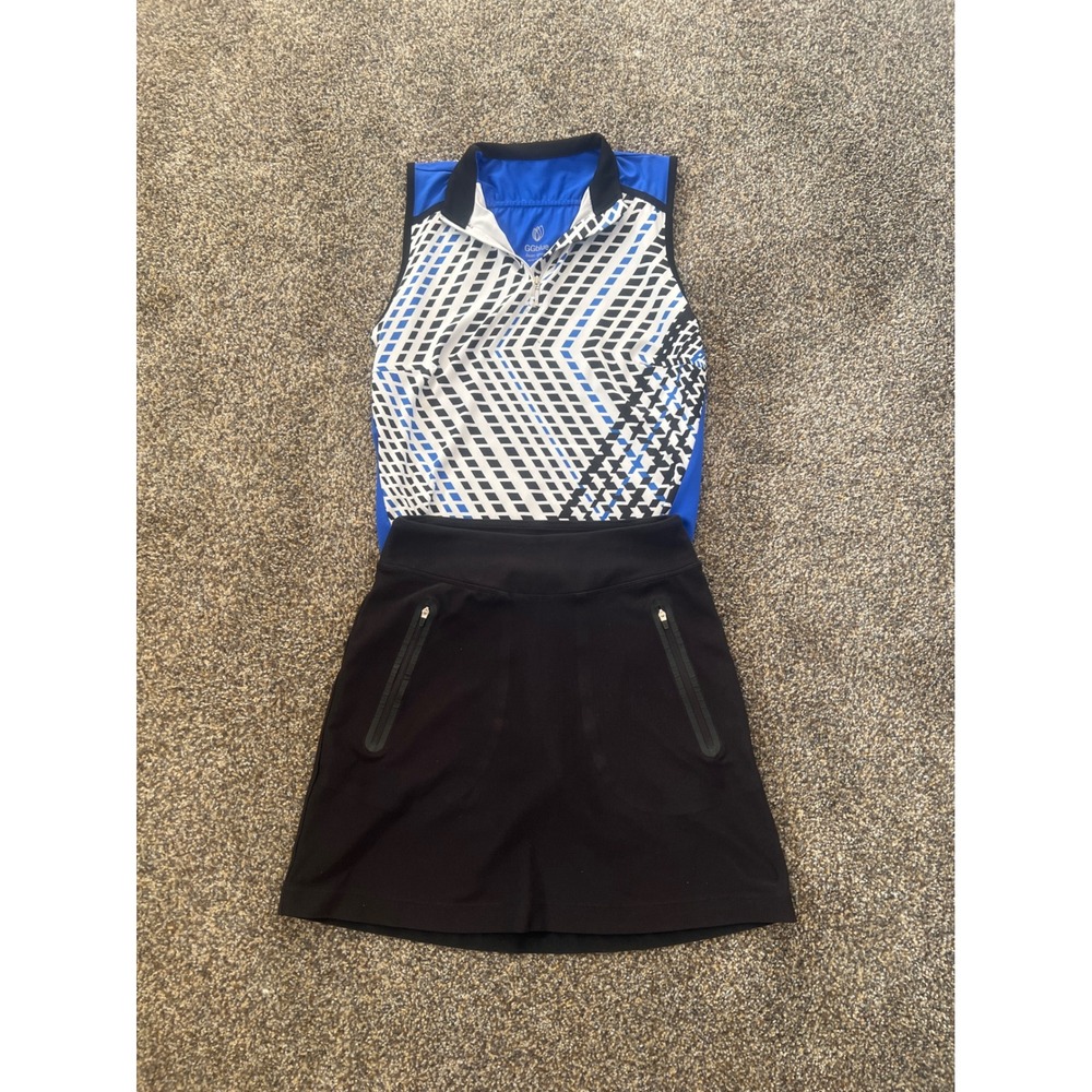 2 pc set - Nike Golf Dri-FIT Skort & GGblue Luxe Sport Top Set, Blue Black White